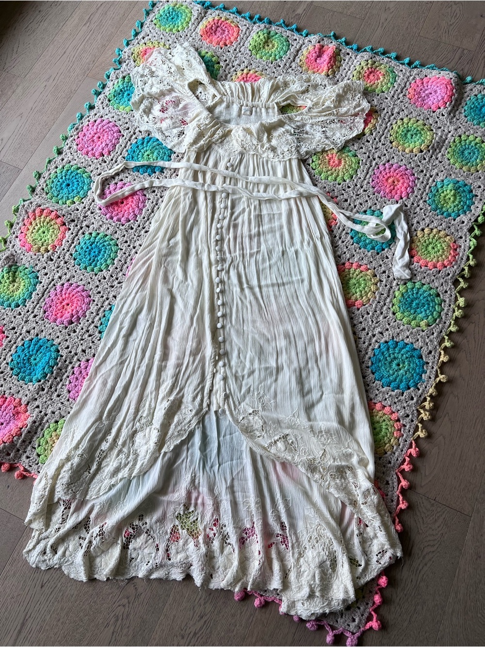 Fillyboo Cream Lace Button-Front Maxi Dress